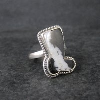 Zebra Jasper Boot Ring in Sterling Silver Size 10 Southwestern
