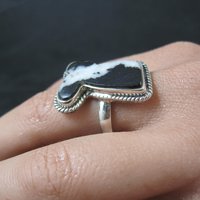 Zebra Jasper Boot Ring in Sterling Silver Size 10 Southwestern