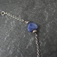Dainty Vintage Sodalite Heart Bracelet Sterling Silver 7.5"