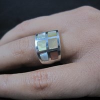 Wide Mother of Pearl Sterling Silver Band Ring Size 6 Vintage