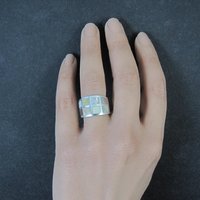 Wide Mother of Pearl Sterling Silver Band Ring Size 6 Vintage