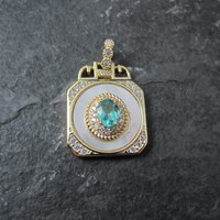 Apatite White Zircon Mother of Pearl Pendant Vermeil Sterling Estate