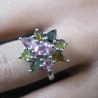Multi Colored Tourmaline Ring Size 7 Sterling Silver