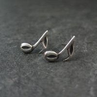 Tiny Sterling Semiquaver Stud Earrings Vintage Music Notes