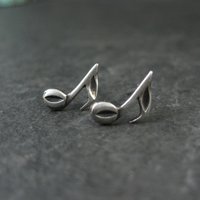 Tiny Sterling Semiquaver Stud Earrings Vintage Music Notes