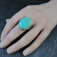 Chunky Sterling Silver Turquoise Ring Size 9 Adjustable