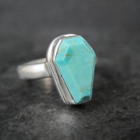 Turquoise Coffin Ring Sterling Silver Size 6.5