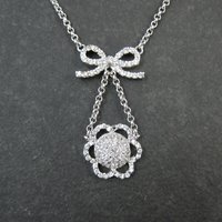 Vintage Sterling Silver Bow Flower Y Necklace