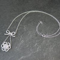 Vintage Sterling Silver Bow Flower Y Necklace