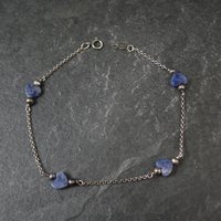 Dainty Vintage Sodalite Heart Bracelet Sterling Silver 7.5"