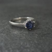 Estate Sterling Sapphire Solitaire Ring Size 8