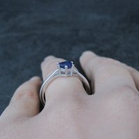 Estate Sterling Sapphire Solitaire Ring Size 8