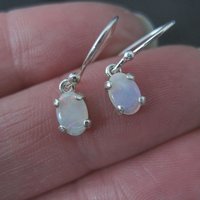 Dainty Sterling Silver Opal Dangle Earrings