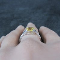 Sterling Silver Citrine White Zircon Ring Size 7