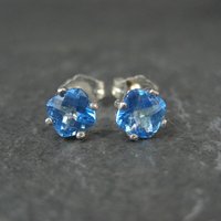 Sterling Silver Cushion Cut Blue Topaz Stud Earrings