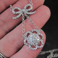 Vintage Sterling Silver Bow Flower Y Necklace