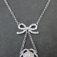 Vintage Sterling Silver Bow Flower Y Necklace