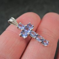 Small Sterling Tanzanite Cross Pendant