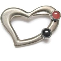 Vintage Sterling Carnelian Onyx Heart Brooch