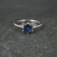 Estate Sterling Sapphire Solitaire Ring Size 8