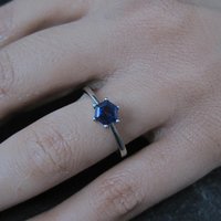 Estate Sterling Sapphire Solitaire Ring Size 8