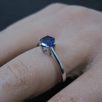 Estate Sterling Sapphire Solitaire Ring Size 8