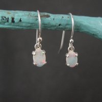 Dainty Sterling Silver Opal Dangle Earrings