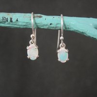 Dainty Sterling Silver Opal Dangle Earrings