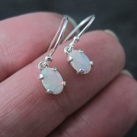 Dainty Sterling Silver Opal Dangle Earrings