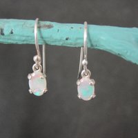 Dainty Sterling Silver Opal Dangle Earrings