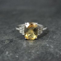 Sterling Silver Citrine White Zircon Ring Size 7