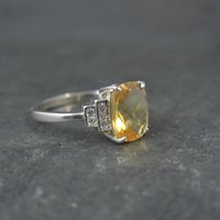 Sterling Silver Citrine White Zircon Ring Size 7