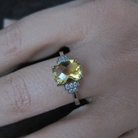 Sterling Silver Citrine White Zircon Ring Size 7