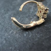 Small Vintage 9K Ruby and Emerald Hoop Earrings 5/8"