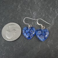 Vintage Sterling Blue Millefiori Heart Earrings