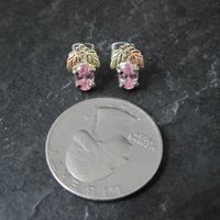 Vintage Black Hills Gold & Silver Pink Cz Stud Earrings Sterling 12K