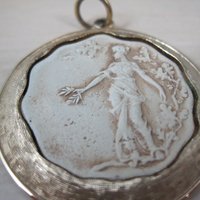 Vintage Cameo Pendant and Clip On Earrings Jewelry Set