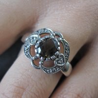 Vintage Smoky Topaz Heart Ring in Sterling Silver Size 8