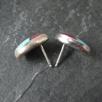 Vintage Sterling Inlay Earrings Southwestern Silver