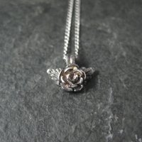 Tiny Black Hills Sterling Rose Pendant Necklace Vintage Silver Ridco