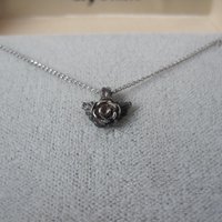 Tiny Black Hills Sterling Rose Pendant Necklace Vintage Silver Ridco