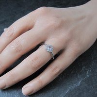 Dainty Rose Quartz Flower Ring Adjustable Size 8 in Sterling Silver