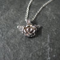 Tiny Black Hills Sterling Rose Pendant Necklace Vintage Silver Ridco