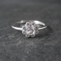 Dainty Rose Quartz Flower Ring Adjustable Size 8 in Sterling Silver