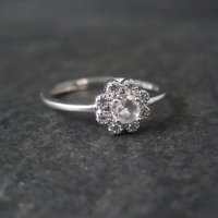Dainty Rose Quartz Flower Ring Adjustable Size 8 in Sterling Silver
