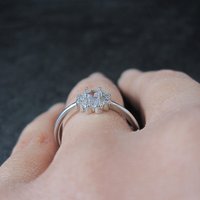 Dainty Rose Quartz Flower Ring Adjustable Size 8 in Sterling Silver