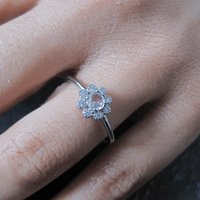 Dainty Rose Quartz Flower Ring Adjustable Size 8 in Sterling Silver