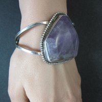 Large 925 Amethyst Cuff Bracelet 6.5" Estate Jewelry