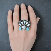 Vintage Southwestern Sterling Silver Inlaid Sunface Ring Size 10