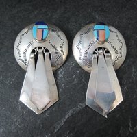 Large Southwestern Sterling Inlay Earrings Turquoise Lapis Spiny Oyster